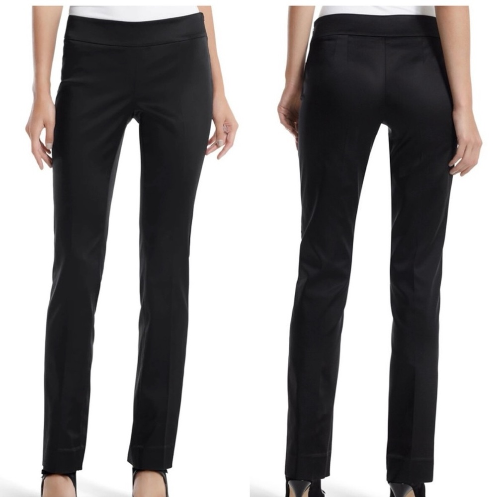 NWT White House Black Market Satin Slim Leg Trouser Pants Black Women’s Size 10 - Picture 2 of 12